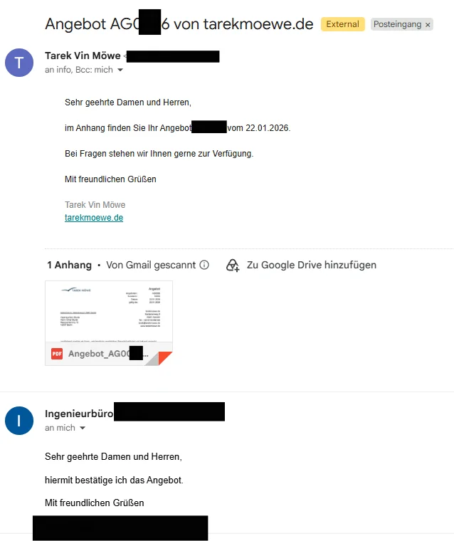 Angebot und Auftragsbestätigung per E-Mail